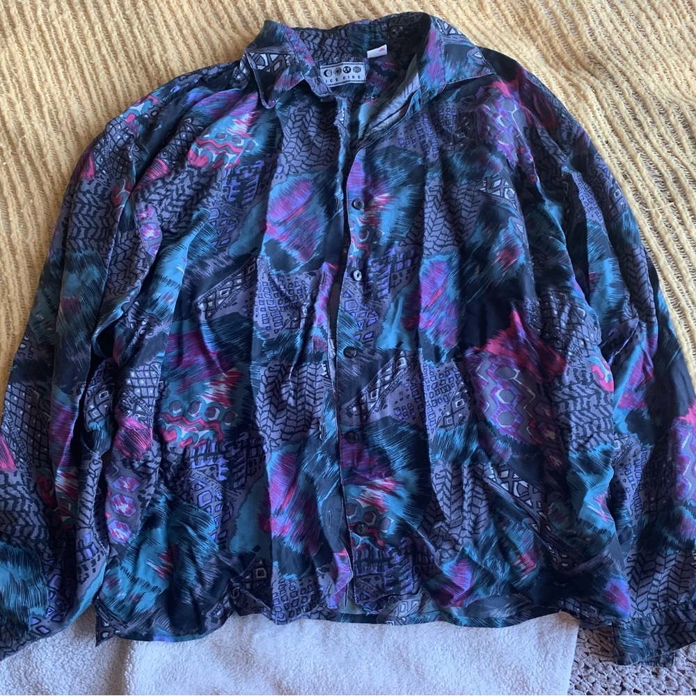 80’s inspired silky-ish material button down